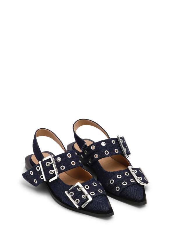 Ganni - Denim Buckle Ballerinaer