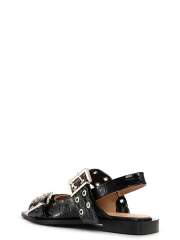 Ganni - Black Croco Patent Buckle Ballerinaer