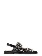 Ganni - Black Croco Patent Buckle Ballerinaer