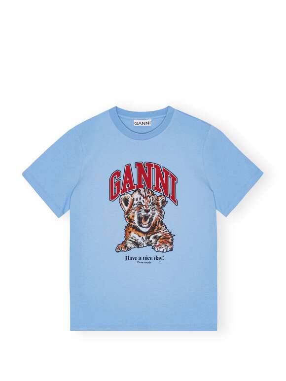 Ganni - BLUE JERSEY TIGER T-SHIRT