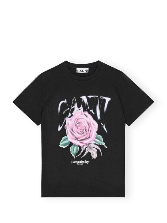 Ganni - Black Basic Jersey Rose T-shirt