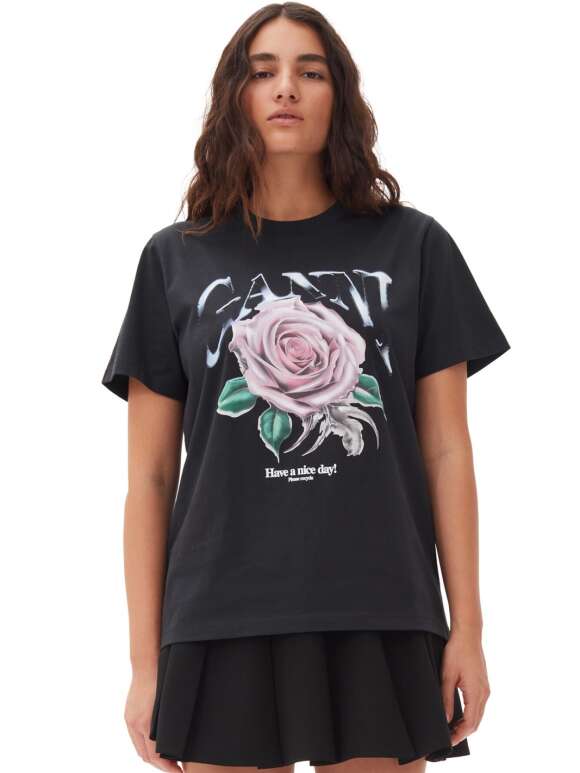 Ganni - Black Basic Jersey Rose T-shirt