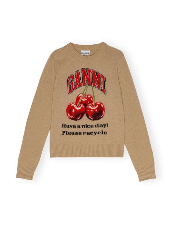 Ganni - CHERRY O-NECK PULLOVER SAFARI