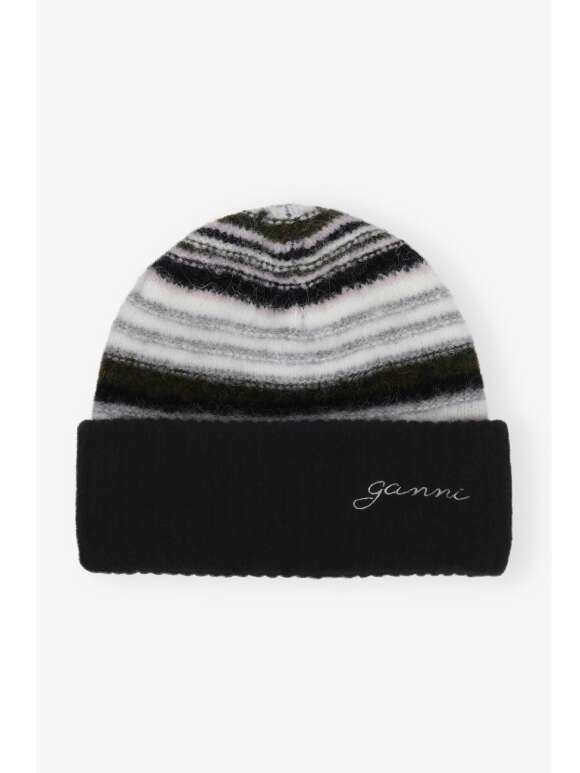 Ganni - Black Striped Soft Wool Beanie