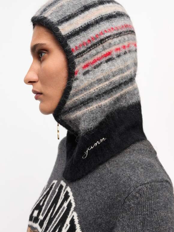 Ganni - Grey Striped Soft Wool Balaclava