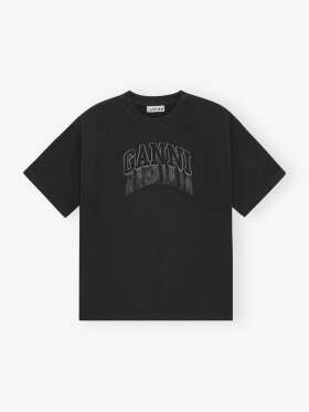 Ganni - Black Heavy Cotton Drop Shoulder Fringe T-shirt