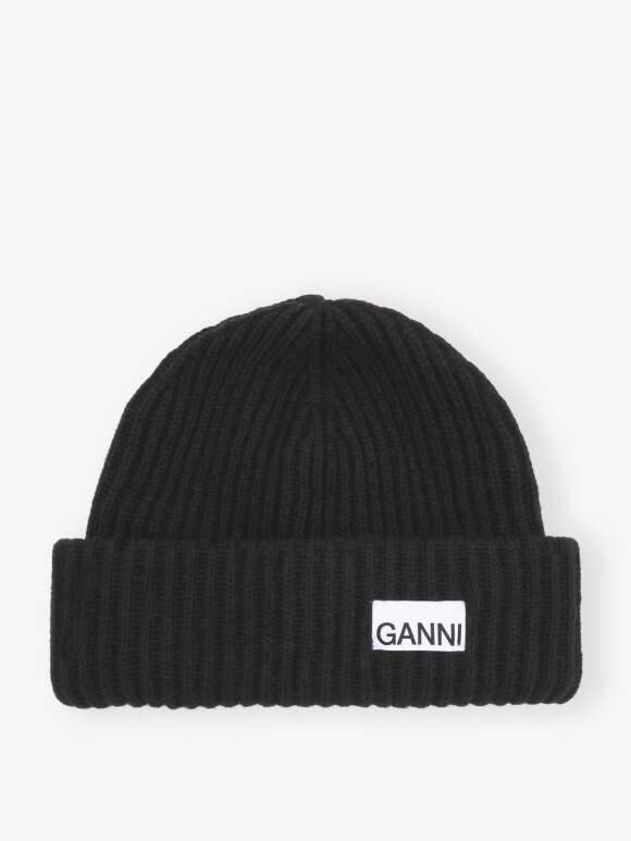 Ganni - Oversized Wool Rib Knit Beanie