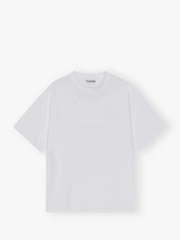 Ganni - White Heavy Heart T-shirt