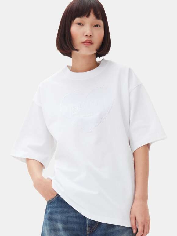 Ganni - White Heavy Heart T-shirt